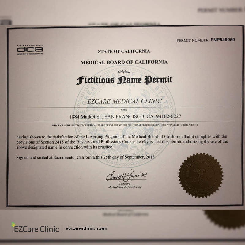 EzCare Medical Clinic Business Medical License